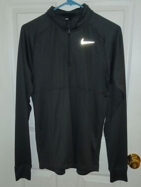 Nike Black Quarter-Zip Long-Sleeve Pullover with White Swoosh